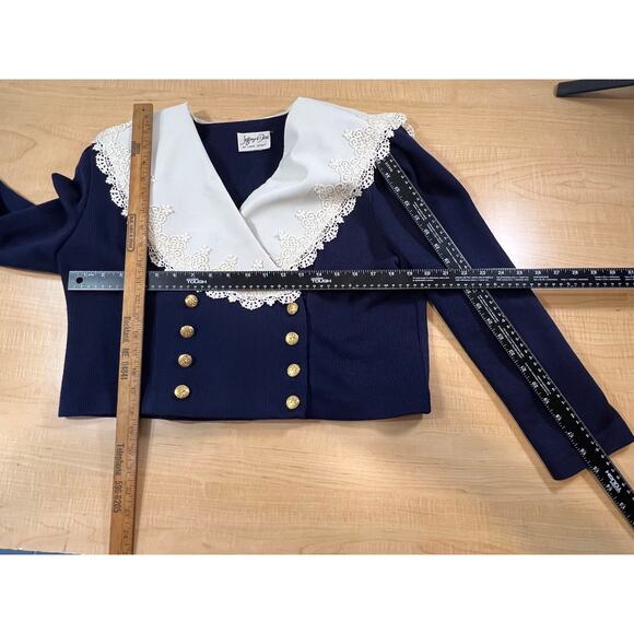 Vintage 70s Lace Lapel Double Breasted Blazer Jacket Cottage Core Womans Size M - Picture 8 of 8